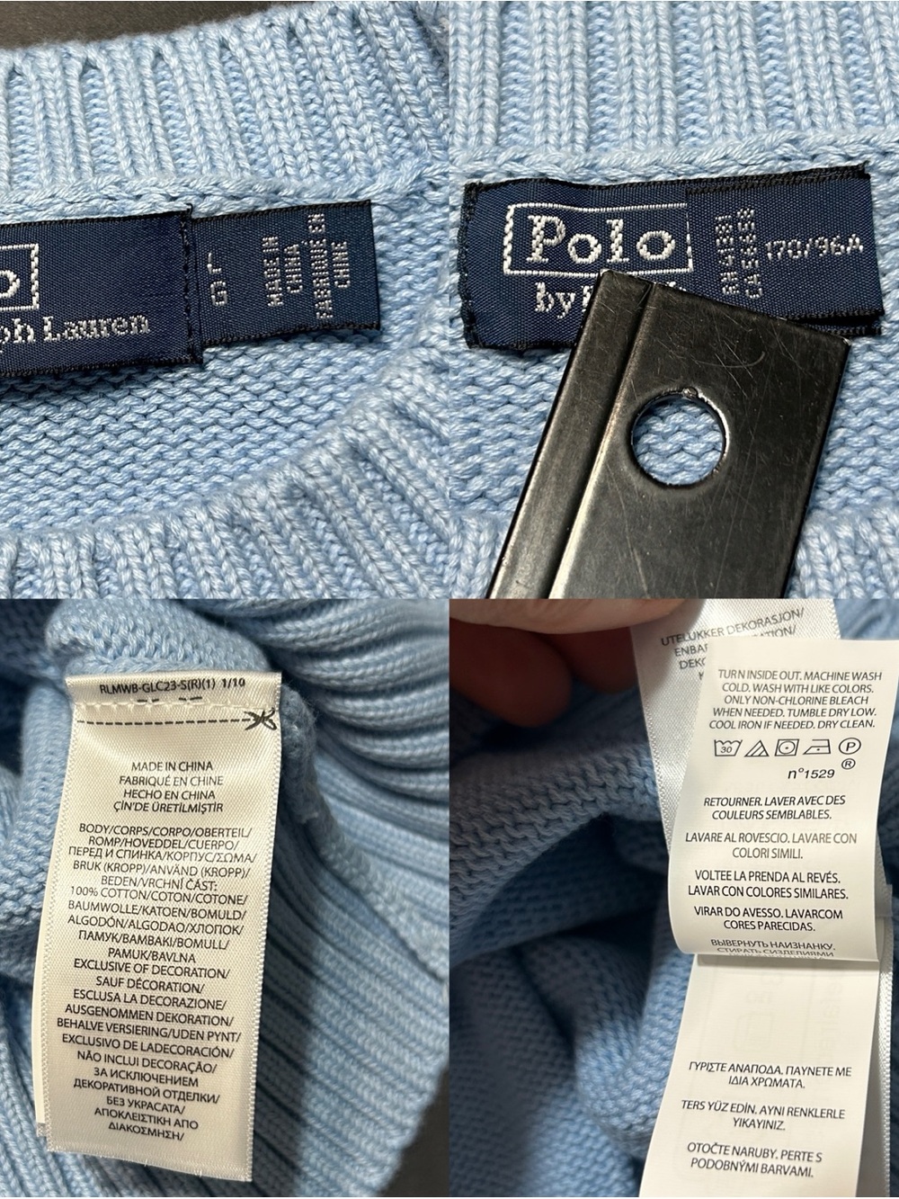 Polo by Ralph Lauren women’s cotton Light Blue Bear Intarsia Crewneck Sweater L - Picture 3 of 16